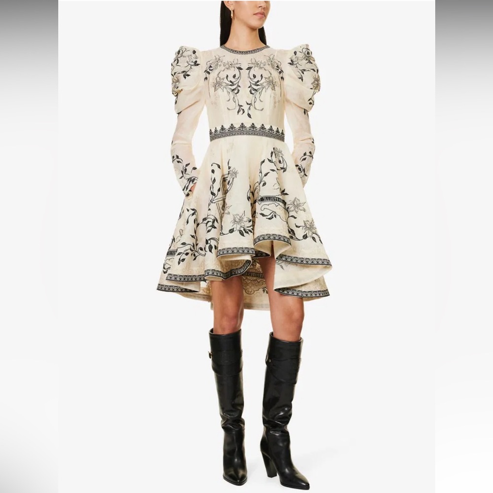 NWT Zimmermann Lyrical Flared-Hem Linen And Silk Mini Dress 10 - Picture 1 of 15